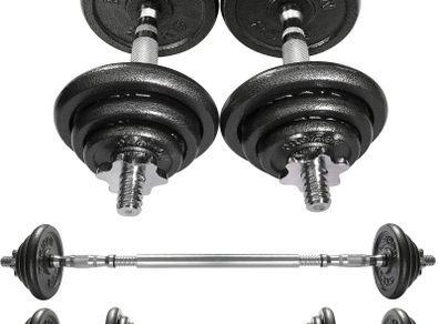 20kg Cast Iron Adjustable Dumbbell & Barbell Weight Set with Connector