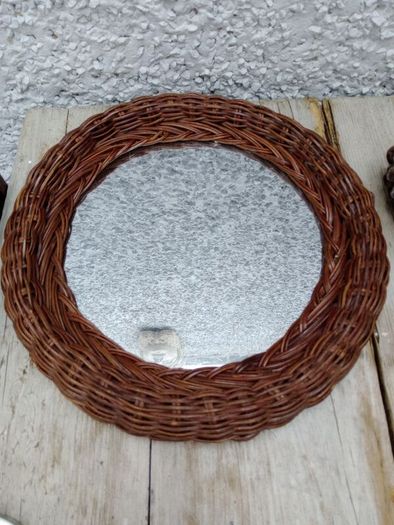 Round mirror, vintage rattan mirror
