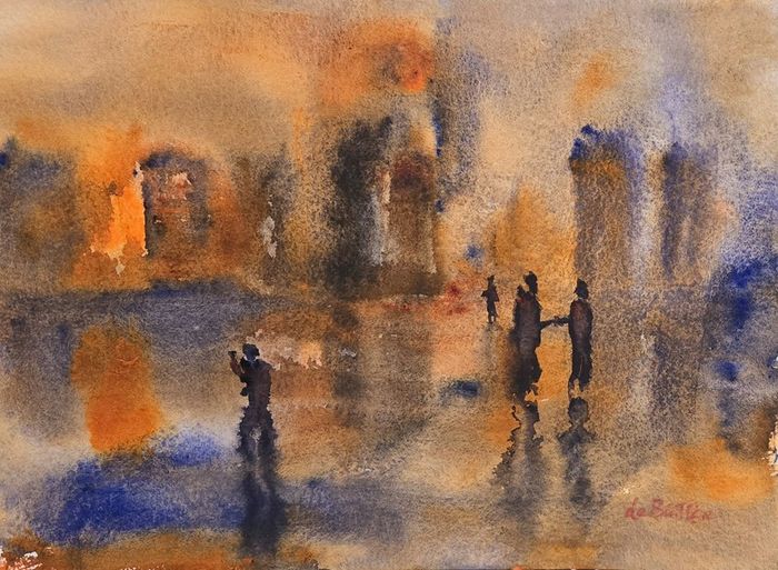 chaos in the city watercolour