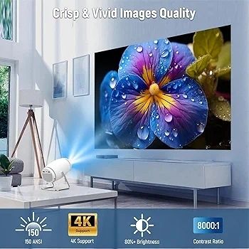 Mini Projector with WiFi 6 and Bluetooth 5.0, Portable Smart Projector 4K 1080P Supported, Auto Keystone Video Projector for Bedroom Home Outdoors (White)