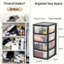 4 Drawer Large Plastic Storage Unitr,Sturdy Drawer Tower Organizer, Home Office School Kids Toy Bedroom Storage Solution, With See Through Drawers for Home Office Crafts Black Clear Image 2