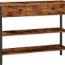 Console Table, Hallway Table with 2 Drawers and 2 Shelves, Sofa Table with Sturdy Metal Frame, for Entrance, Hallway, Living Room, Vintage Brown/Black Image 2