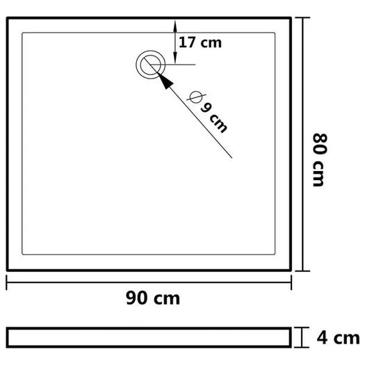 Rectangular ABS Shower Base Tray Black 80x90 cm