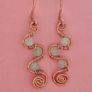 Handmade Copper Wire Wrapped Earrings, Milky Glass Beads, Boho Spiral Dangles Image 3