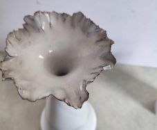 Fenton light  gray glazed pottery  Vase with Ruffled silver Crest signed and in very good condition.