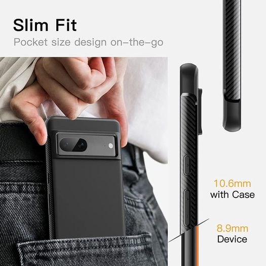 Slim Fit Case for Google Pixel 7, Thin Phone Cover Matte Finish with Shock-Absorption and Carbon Fiber Design (Black)