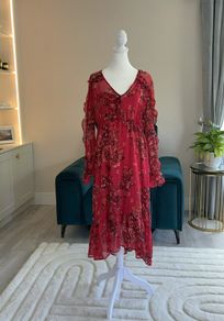 Ladies Red Floral Chiffon Dress with Slip from Primark