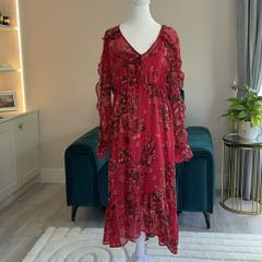 Ladies Red Floral Chiffon Dress with Slip from Primark