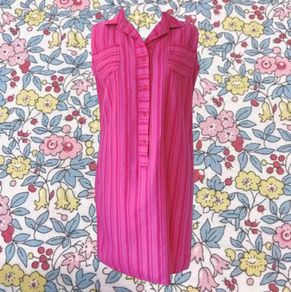 VINTAGE 1960s pink wool stripe mod shift dress. S M 10-12. Made in Ireland by John Hagarty