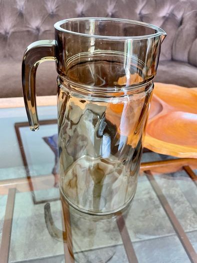 Vintage 1960s French Glass Jug with Decorative Swirling Design
