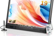 19 Inch Portable TV with Antenna, 1080P Small TV with Rechargeable Battery, HDMI AV Input, USB Port, Outdoor with Built-in Stand, 12V tv For campervan/bedroom/kitchen/camping/motorhomes
