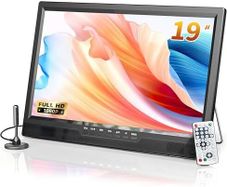19 Inch Portable TV with Antenna, 1080P Small TV with Rechargeable Battery, HDMI AV Input, USB Port, Outdoor with Built-in Stand, 12V tv for campervan/bedroom/kitchen/camping/motorhomes