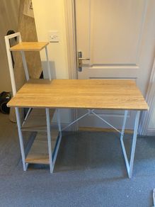 Light oak desk with integrated shelving