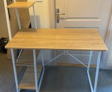 Light oak desk with integrated shelving