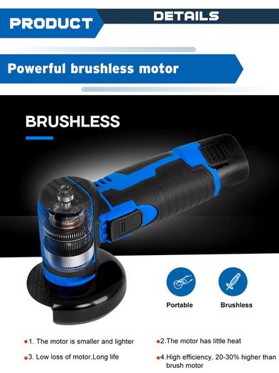 12V Brushless Angle Grinder Mini Cordless Polishing Machine 18500RPM 2000mAh Electric Cutting Grinding Power Tools