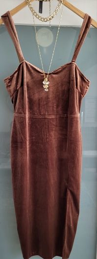 SAINT GENIES brown velour side slit dress Sz 12UK - Bnwt