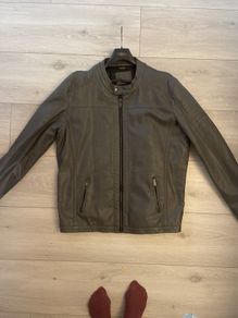 Mens steel grey 'biker affect' leather jacket