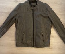 Mens steel grey 'biker affect' leather jacket