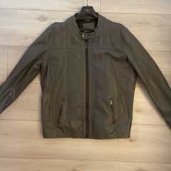 Mens steel grey 'biker affect' leather jacket
