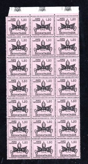 1968 Vatican City Papal Coat of Arms Postage Due stamps block of 21 Mint Never Hinged (MNH)