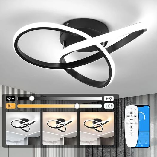 Led Ceiling Light Dimmable, Modern Led Ceiling Lamp with Remote Control, Minimalist Black Ceiling Lights for Bedroom Kitchen Living Room Dining Office Hallway - 42W, Black, 40cm, 3000K-6000K