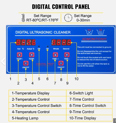30 L Digital Ultrasonic Cleaner1400w Led Display Stainless Steel Jewelry