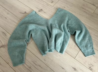 Blue woolly ladies jumper XS/S v-neck