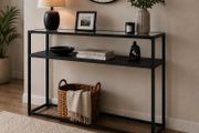 Modern Black Glass Console Table with Storage Shelf