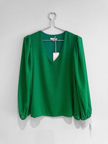 New Vanessa Scott Emerald Green V-Neck Blouse
