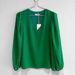 New Vanessa Scott Emerald Green V-Neck Blouse