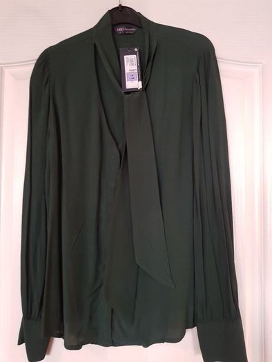 M&S green shirt, blouse, tie neck, size 8, NEW