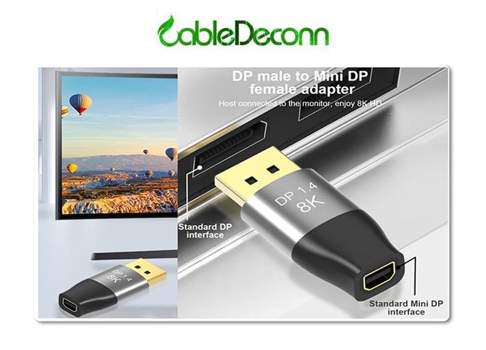 CableDeconn Premium 8K@60Hz/4K@144Hz Mini DisplayPort (Female) to DisplayPort (Male) v1.4 Bi-Directional Gold-Plated/Alloy Adapter (Brand New/Warranty)