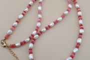 Natural Pearl &amp; Rose Quartz Necklace Elegant 22 Design
