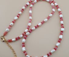 Natural Pearl & Rose Quartz Necklace Elegant 22 Design