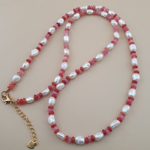 Natural Pearl & Rose Quartz Necklace Elegant 22 Design