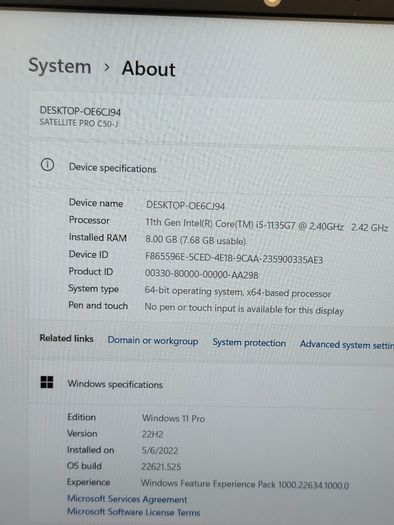 Toshiba Dynabook Satellite Pro C50 Core i5-1135G7 (11th Gen) 16GB 500GB SSD 15.6 Inch FHD Windows 11 Pro Laptop