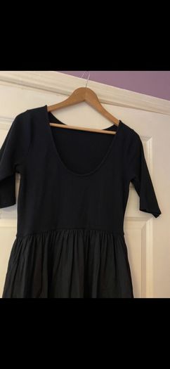 Black Cropped Sleeve A-Line Midi Dress Size UK 14 (Excellent Condition)
