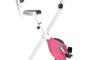 Exercise Bike Fitness Bicycle Indoor trainer Foldable 8-level Magnetic Resistance Adjustable w/LCD Monitor Pulse Sensor, Pink