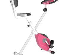 Exercise Bike Fitness Bicycle Indoor trainer Foldable 8-level Magnetic Resistance Adjustable w/LCD Monitor Pulse Sensor, Pink