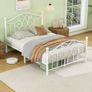 4ft6 Double Bed Frame with Headboard and Footboard Metal Bed Frame Double Mattress Foundation No Box Spring Needed/Easy Assembly/Bedstead Base/White Image 2