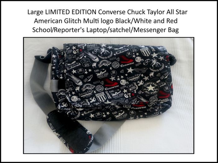 Large LIMITED EDITION Converse Chuck Taylor All Star American Glitch Multi Logo Black/White and Red, School/Reporter's/Laptop/Satchel/Messenger Bag