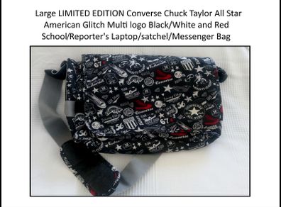 Large LIMITED EDITION Converse Chuck Taylor All Star American Glitch Multi Logo Black/White and Red, School/Reporter's/Laptop/Satchel/Messenger Bag
