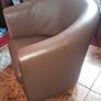 Modern tub armchair braun faux leather on turned wood legs Image 3
