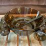 Vereco France Punch Set Amber Smoked Glass Matching Ladle 8 Cups with Handles & Hooks 1970s Image 2