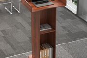 Podium Standing Desk Floor Standing Church Pulpit Stand with Wide Reading Surface and Storage Shelf,Wood Podium Classroom Lectern Stand Customer Reception Podiums Desk