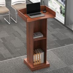 Podium Standing Desk Floor Standing Church Pulpit Stand with Wide Reading Surface and Storage Shelf,Wood Podium Classroom Lectern Stand Customer Reception Podiums Desk