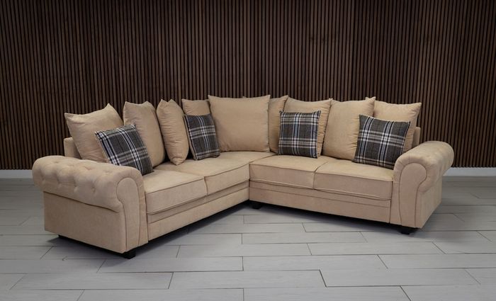 Verona Beige 3+2 or 3+1+1 Scatter Back Cushions Sofa Set