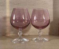 Pair of Lednicke Rovne Slovakia Pink Brandy Glasses