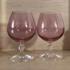 Pair of Lednicke Rovne Slovakia Pink Brandy Glasses