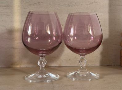 Pair of Lednicke Rovne Slovakia Pink Brandy Glasses